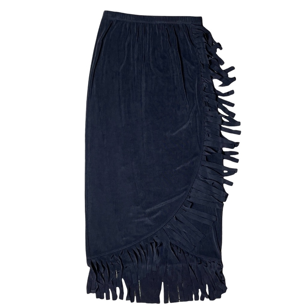 Chico's Travelers Women's 0 US 4 Slinky Travel Knit Fringe Faux Wrap Skirt Brown